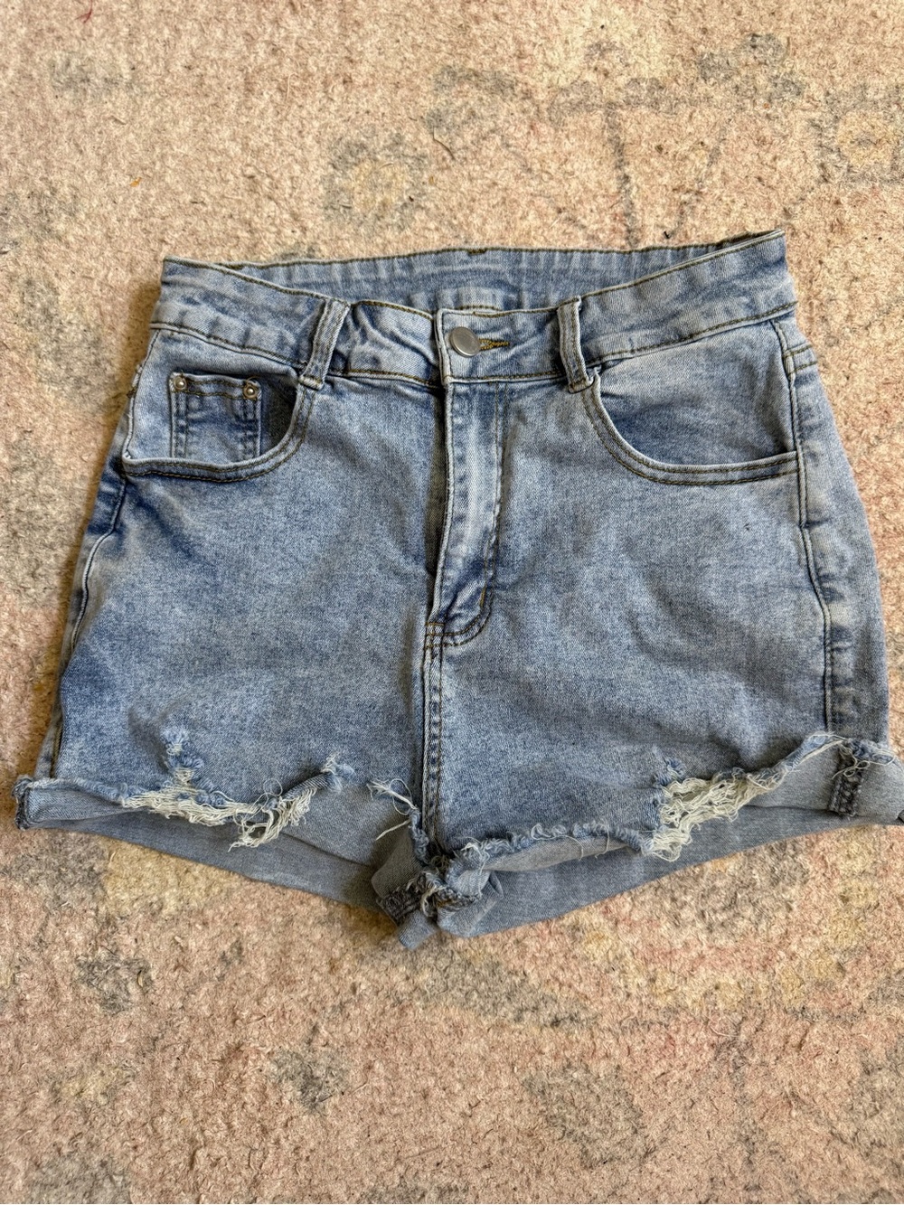 Blue Distressed Denim Shorts